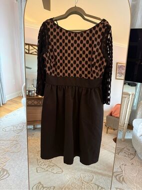 Nordstrom Black Polka Dot Mesh Sleeve Dress